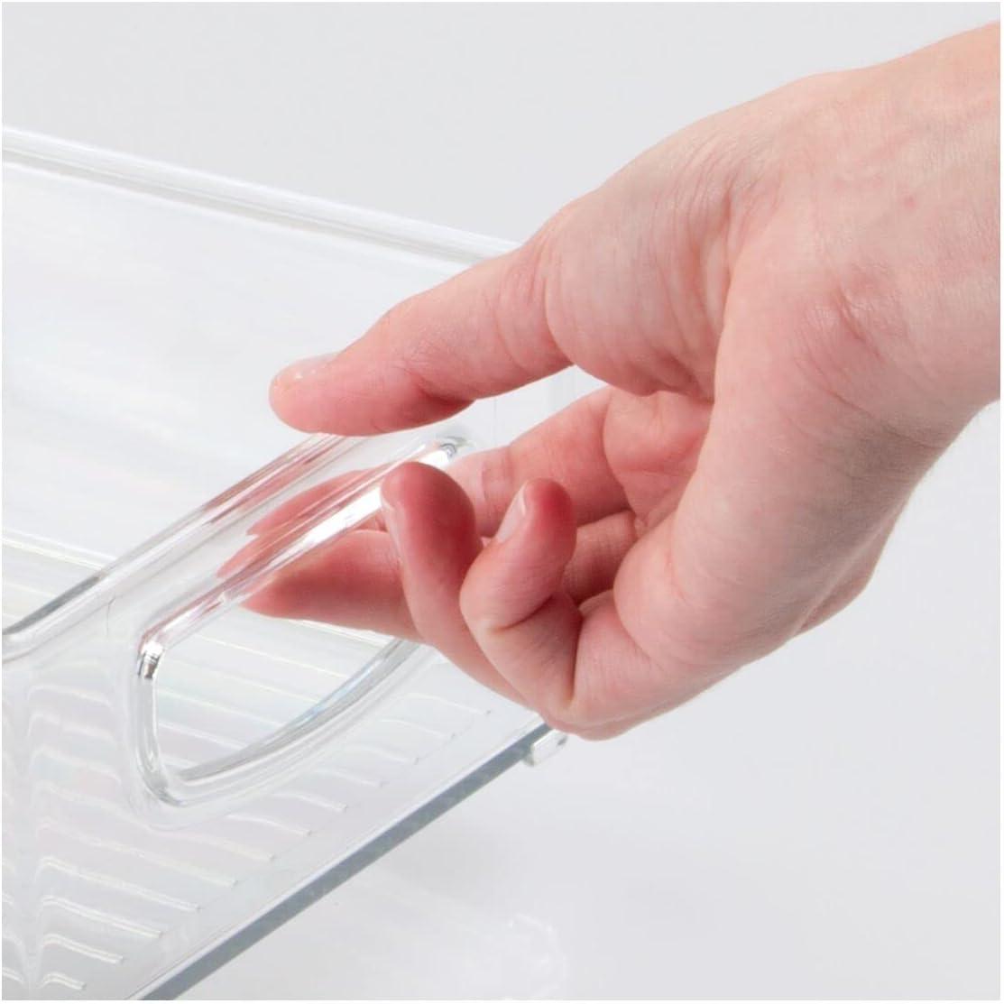 imagemDesign Deep Plastic Kitchen Storage Organizer Container Bin for Pantry Cabinet Cupboard Shelves Fridge or Freezer  Holds Dry Goods Sauces Condiments Drinks Ligne Collection 4 Pack Clear10 x 6 x 3