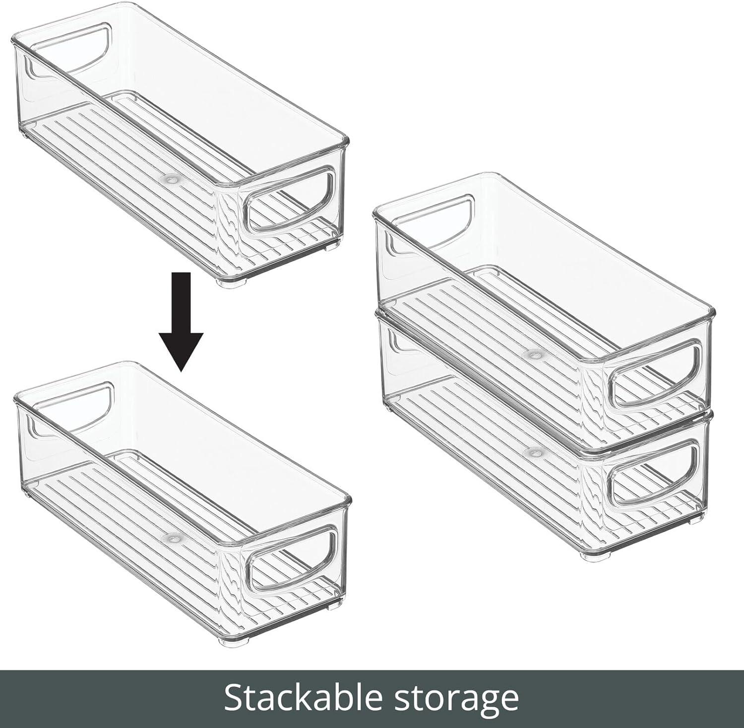 imagemDesign Deep Plastic Kitchen Storage Organizer Container Bin for Pantry Cabinet Cupboard Shelves Fridge or Freezer  Holds Dry Goods Sauces Condiments Drinks Ligne Collection 4 Pack Clear10 x 4 x 3