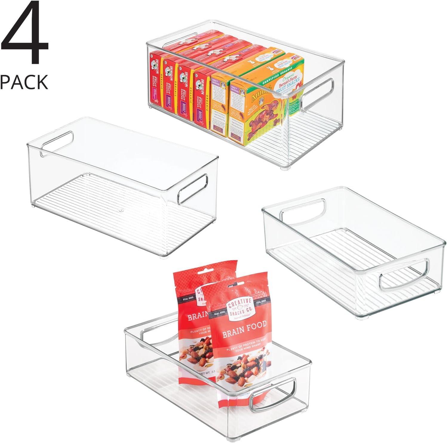 imagemDesign Deep Plastic Kitchen Storage Organizer Container Bin for Pantry Cabinet Cupboard Shelves Fridge or Freezer  Holds Dry Goods Sauces Condiments Drinks Ligne Collection 4 Pack Clear145 x 8 x 6