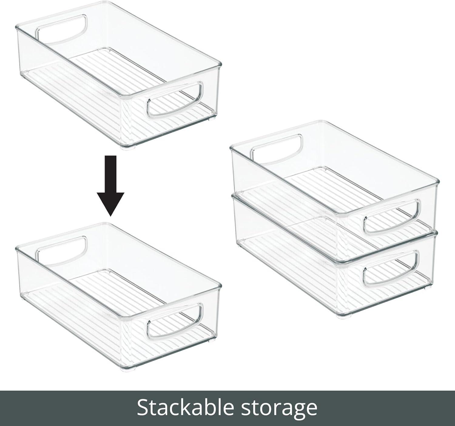 imagemDesign Deep Plastic Kitchen Storage Organizer Container Bin for Pantry Cabinet Cupboard Shelves Fridge or Freezer  Holds Dry Goods Sauces Condiments Drinks Ligne Collection 4 Pack Clear10 x 6 x 3