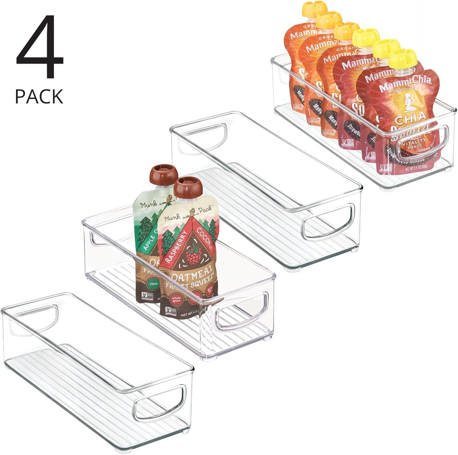 imagemDesign Deep Plastic Kitchen Storage Organizer Container Bin for Pantry Cabinet Cupboard Shelves Fridge or Freezer  Holds Dry Goods Sauces Condiments Drinks Ligne Collection 4 Pack Clear10 x 4 x 3
