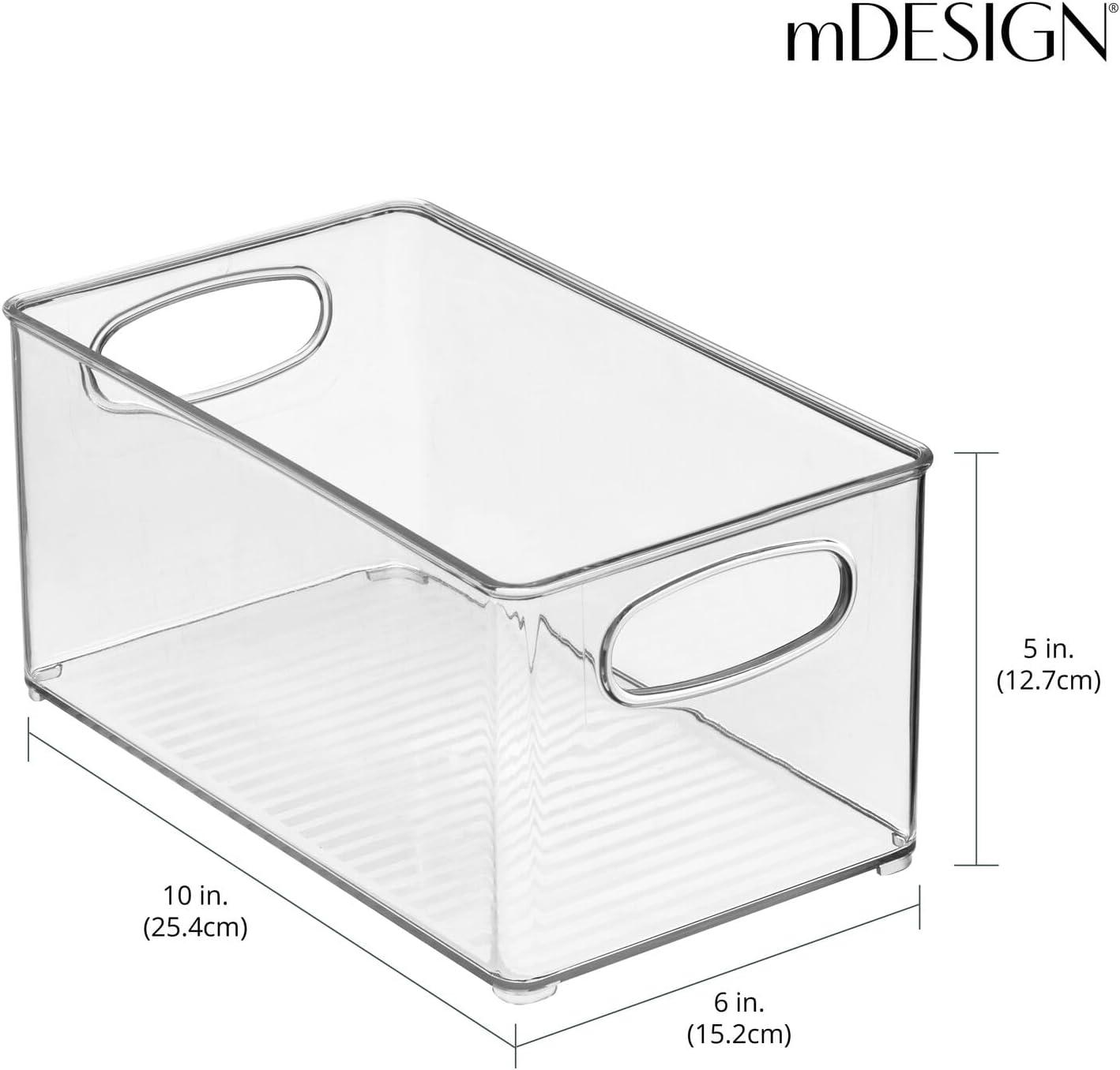 imagemDesign Deep Plastic Kitchen Storage Organizer Container Bin for Pantry Cabinet Cupboard Shelves Fridge or Freezer  Holds Dry Goods Sauces Condiments Drinks Ligne Collection 4 Pack Clear10 x 6 x 5
