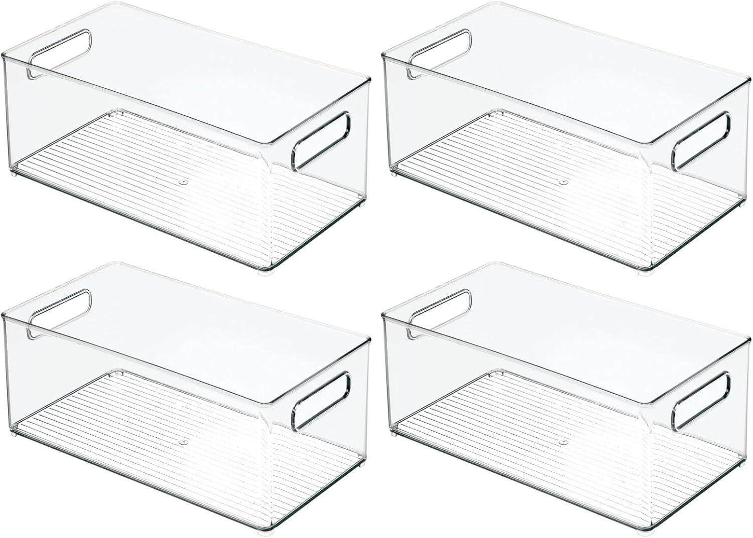 imagemDesign Deep Plastic Kitchen Storage Organizer Container Bin for Pantry Cabinet Cupboard Shelves Fridge or Freezer  Holds Dry Goods Sauces Condiments Drinks Ligne Collection 4 Pack Clear145 x 8 x 6