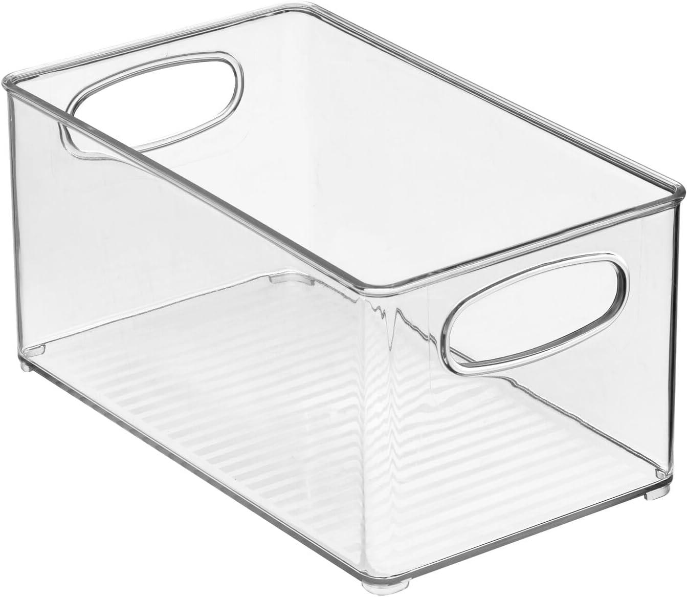 imagemDesign Deep Plastic Kitchen Storage Organizer Container Bin for Pantry Cabinet Cupboard Shelves Fridge or Freezer  Holds Dry Goods Sauces Condiments Drinks Ligne Collection 4 Pack Clear10 x 6 x 5