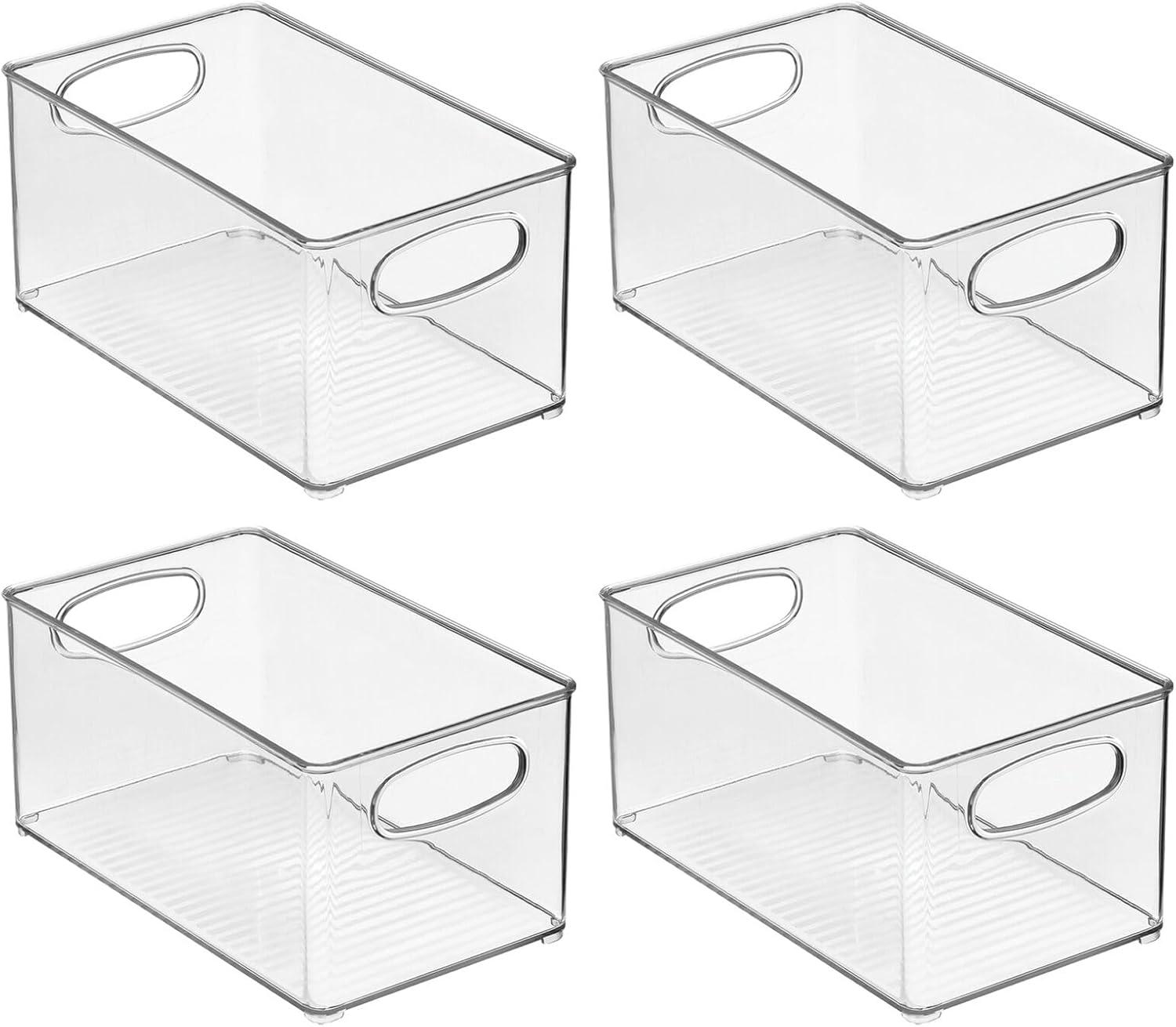 imagemDesign Deep Plastic Kitchen Storage Organizer Container Bin for Pantry Cabinet Cupboard Shelves Fridge or Freezer  Holds Dry Goods Sauces Condiments Drinks Ligne Collection 4 Pack Clear10 x 6 x 5