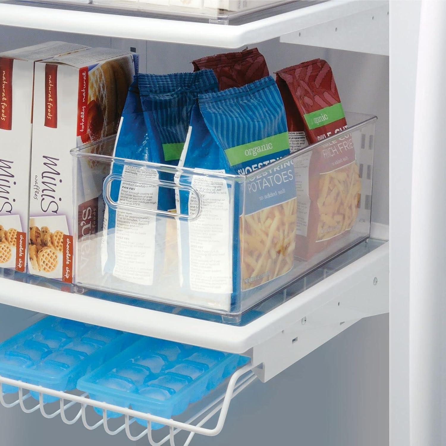 imagemDesign Deep Plastic Kitchen Storage Organizer Container Bin for Pantry Cabinet Cupboard Shelves Fridge or Freezer  Holds Dry Goods Sauces Condiments Drinks Ligne Collection 4 Pack Clear145 x 8 x 6