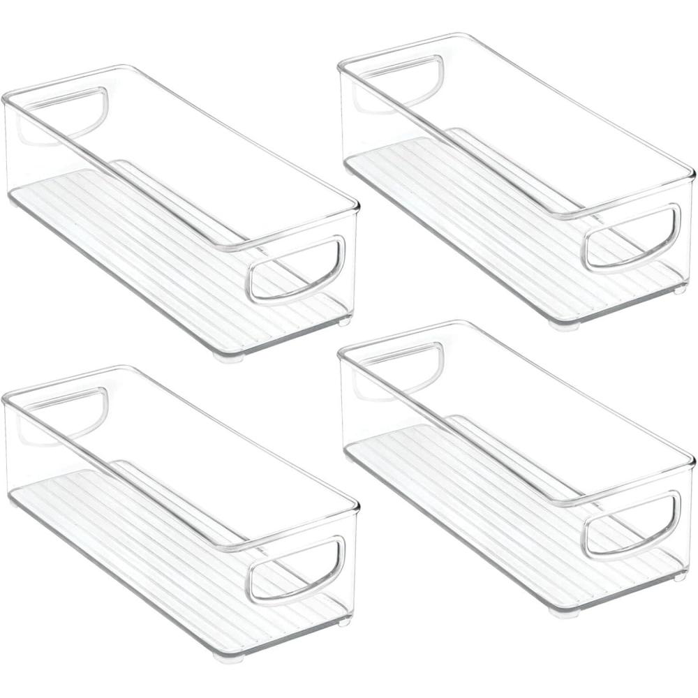 imagemDesign Deep Plastic Kitchen Storage Organizer Container Bin for Pantry Cabinet Cupboard Shelves Fridge or Freezer  Holds Dry Goods Sauces Condiments Drinks Ligne Collection 4 Pack Clear10 x 6 x 3