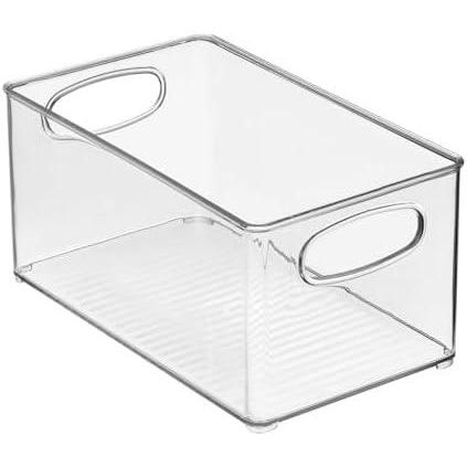 imagemDesign Deep Plastic Kitchen Storage Organizer Container Bin for Pantry Cabinet Cupboard Shelves Fridge or Freezer  Holds Dry Goods Sauces Condiments Drinks Ligne Collection 4 Pack Clear10 x 6 x 5