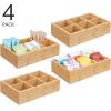 imagemDesign Bamboo Divided Storage Bin Container Drawer Organizer Crate Box for Kitchen Pantry Cabinet Shelf Island Countertop Holds Snacks Spices Drinks Echo Collection NaturalTan6 compartments  Small Pack of 4