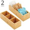 imagemDesign Bamboo Divided Storage Bin Container Drawer Organizer Crate Box for Kitchen Pantry Cabinet Shelf Island Countertop Holds Snacks Spices Drinks Echo Collection NaturalTan3 compartments Pack of 2