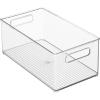 imagemDesign Deep Plastic Kitchen Storage Organizer Container Bin for Pantry Cabinet Cupboard Shelves Fridge or Freezer  Holds Dry Goods Sauces Condiments Drinks Ligne Collection 4 Pack Clear145 x 8 x 6