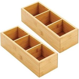 imagemDesign Bamboo Divided Storage Bin Container Drawer Organizer Crate Box for Kitchen Pantry Cabinet Shelf Island Countertop Holds Snacks Spices Drinks Echo Collection NaturalTan3 compartments Pack of 2