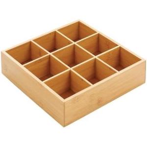 imagemDesign Bamboo Divided Storage Bin Container Drawer Organizer Crate Box for Kitchen Pantry Cabinet Shelf Island Countertop Holds Snacks Spices Drinks Echo Collection NaturalTan9 compartments Pack of 1