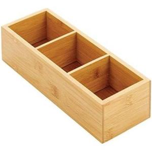 imagemDesign Bamboo Divided Storage Bin Container Drawer Organizer Crate Box for Kitchen Pantry Cabinet Shelf Island Countertop Holds Snacks Spices Drinks Echo Collection NaturalTan3 compartments Pack of 1