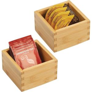 imagemDesign Bamboo Storage Bin Container Drawer Organizer Crate Boxes for Kitchen Pantry Cabinet Shelf Island or Countertop Holds Snacks Spices or Drinks Echo Collection 2 Pack NaturalTan