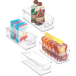 imagemDesign Deep Plastic Kitchen Storage Organizer Container Bin for Pantry Cabinet Cupboard Shelves Fridge or Freezer  Holds Dry Goods Sauces Condiments Drinks Ligne Collection 4 Pack Clear10 x 4 x 3