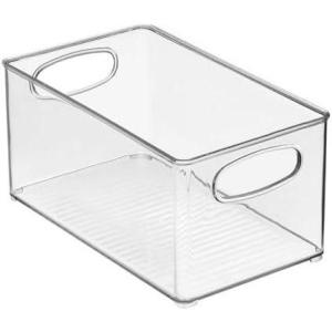 imagemDesign Deep Plastic Kitchen Storage Organizer Container Bin for Pantry Cabinet Cupboard Shelves Fridge or Freezer  Holds Dry Goods Sauces Condiments Drinks Ligne Collection 4 Pack Clear10 x 6 x 5
