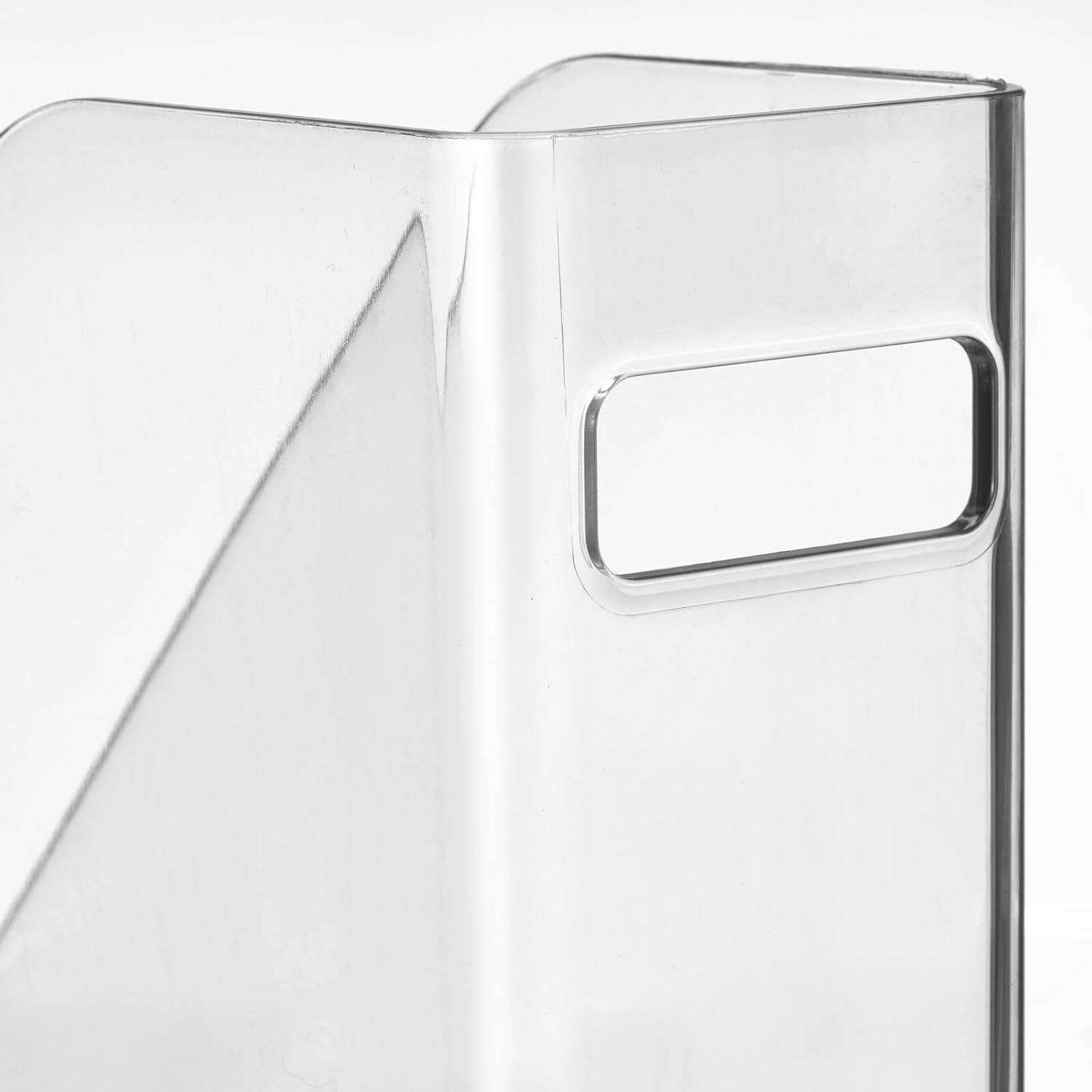imagemDesign Plastic Slim Vertical File Folder Storage Organizer Bin with Handle  Hold Notebooks Binders Envelopes Magazines for Home Office Work Desktops Ligne Collection Clear