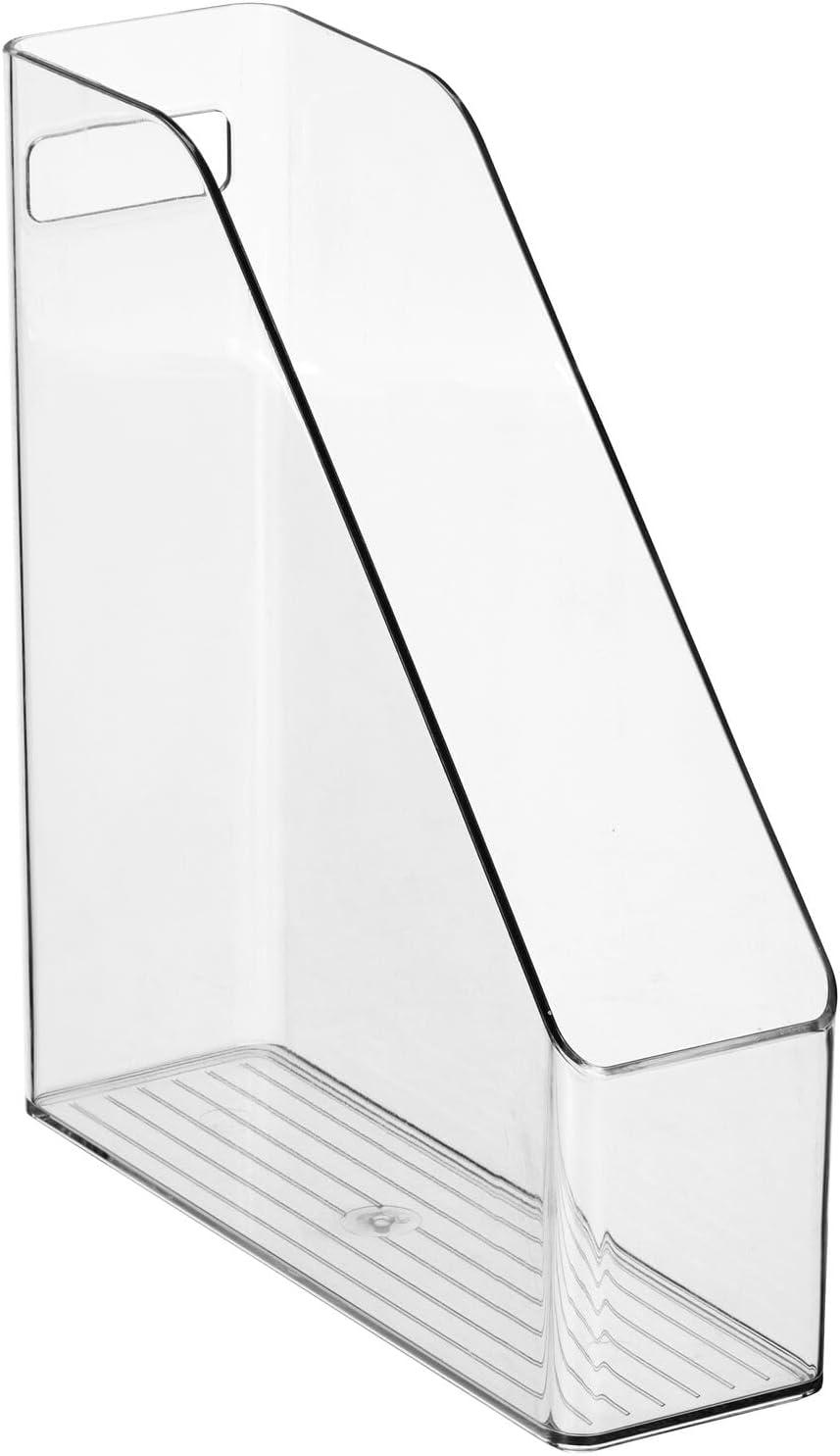 imagemDesign Plastic Slim Vertical File Folder Storage Organizer Bin with Handle  Hold Notebooks Binders Envelopes Magazines for Home Office Work Desktops Ligne Collection Clear