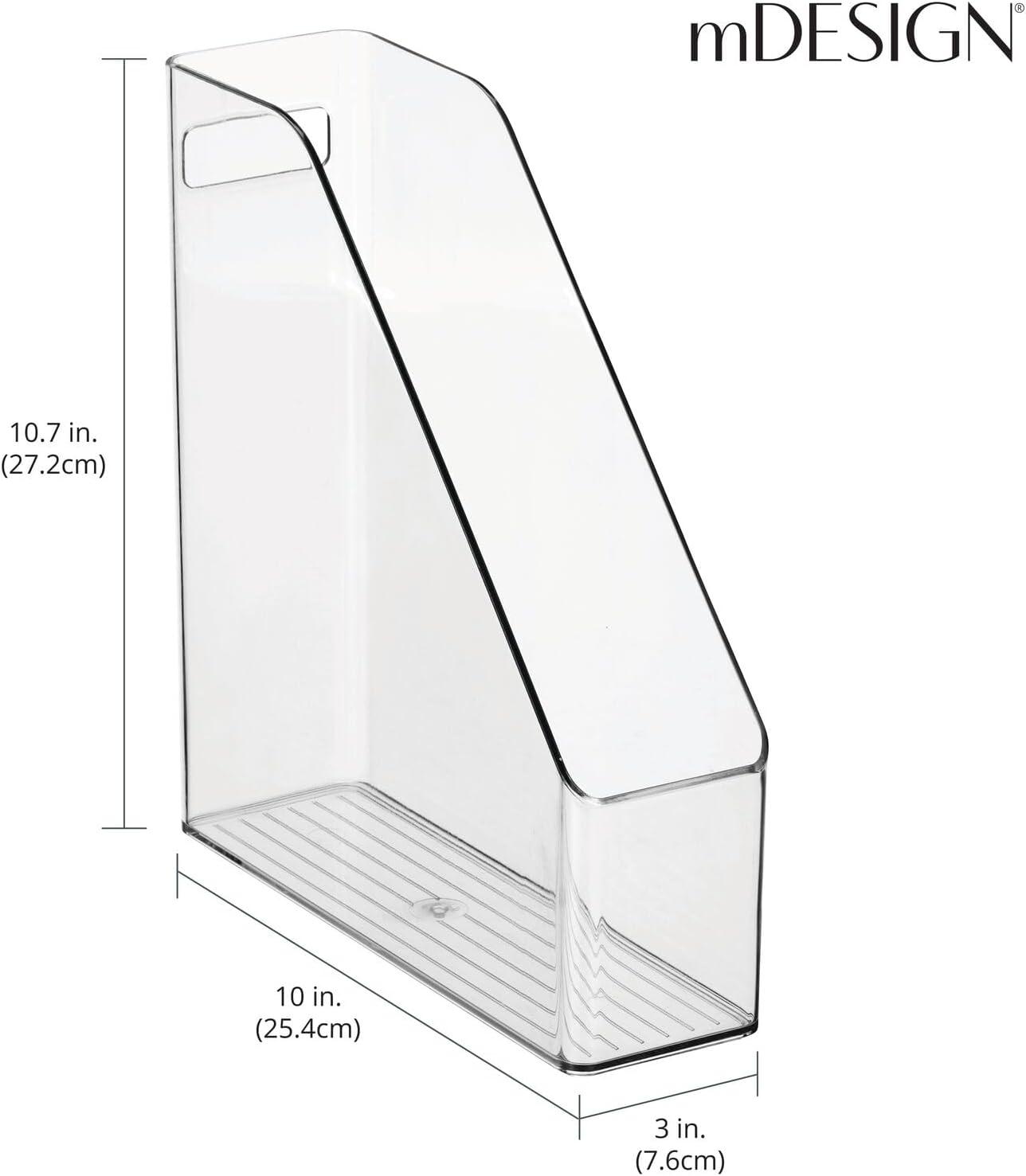 imagemDesign Plastic Slim Vertical File Folder Storage Organizer Bin with Handle  Hold Notebooks Binders Envelopes Magazines for Home Office Work Desktops Ligne Collection Clear