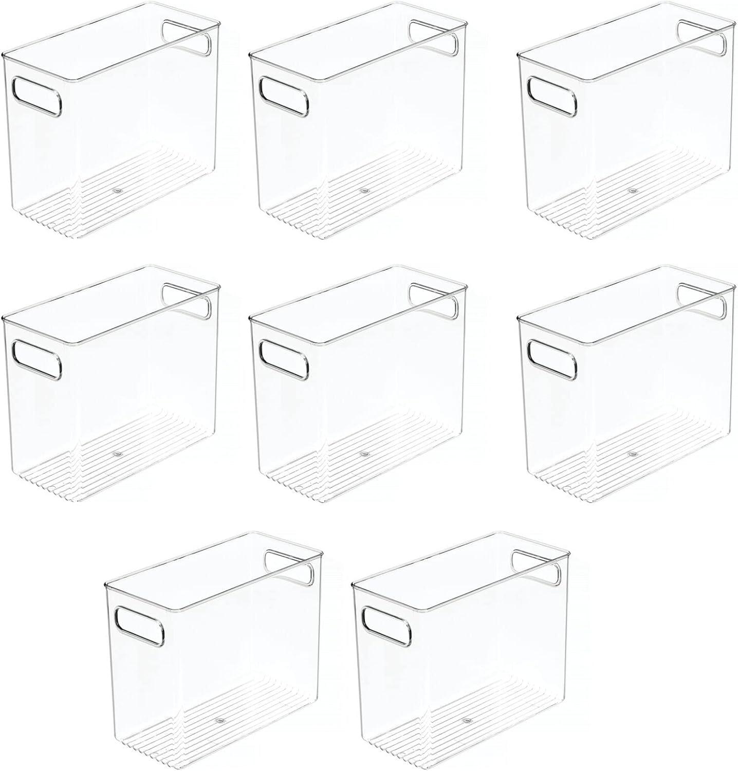 imagemDesign Plastic Tall Food Storage Organization Container Bin with Handles for Kitchen Pantry Cabinet FridgeFreezer Countertop  Organizer for SnacksAppliances Ligne Collection 4 Pack Clear10 x 5 x 8 Pack of 8