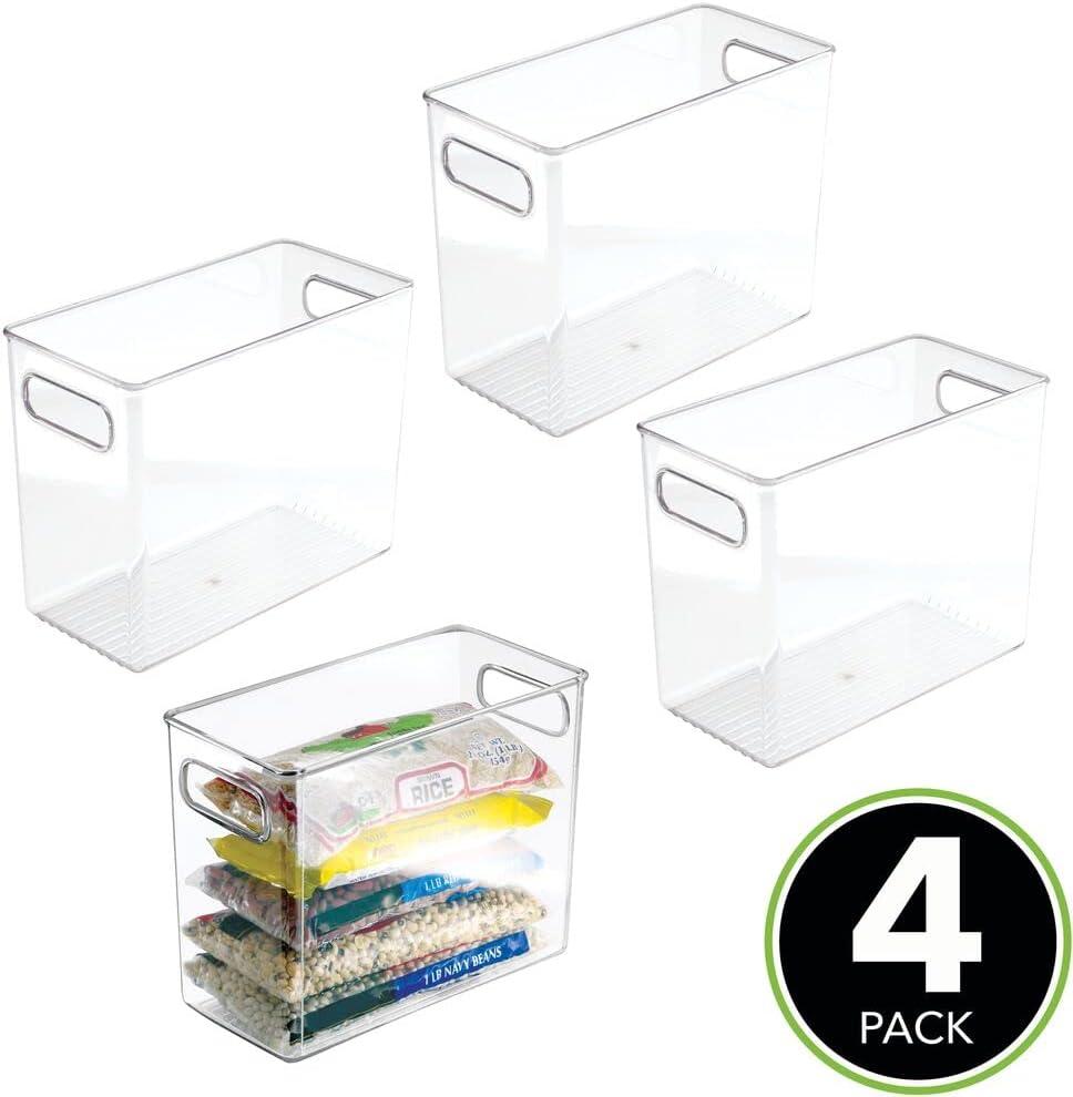 imagemDesign Plastic Tall Food Storage Organization Container Bin with Handles for Kitchen Pantry Cabinet FridgeFreezer Countertop  Organizer for SnacksAppliances Ligne Collection 4 Pack Clear10 x 5 x 8 Pack of 4