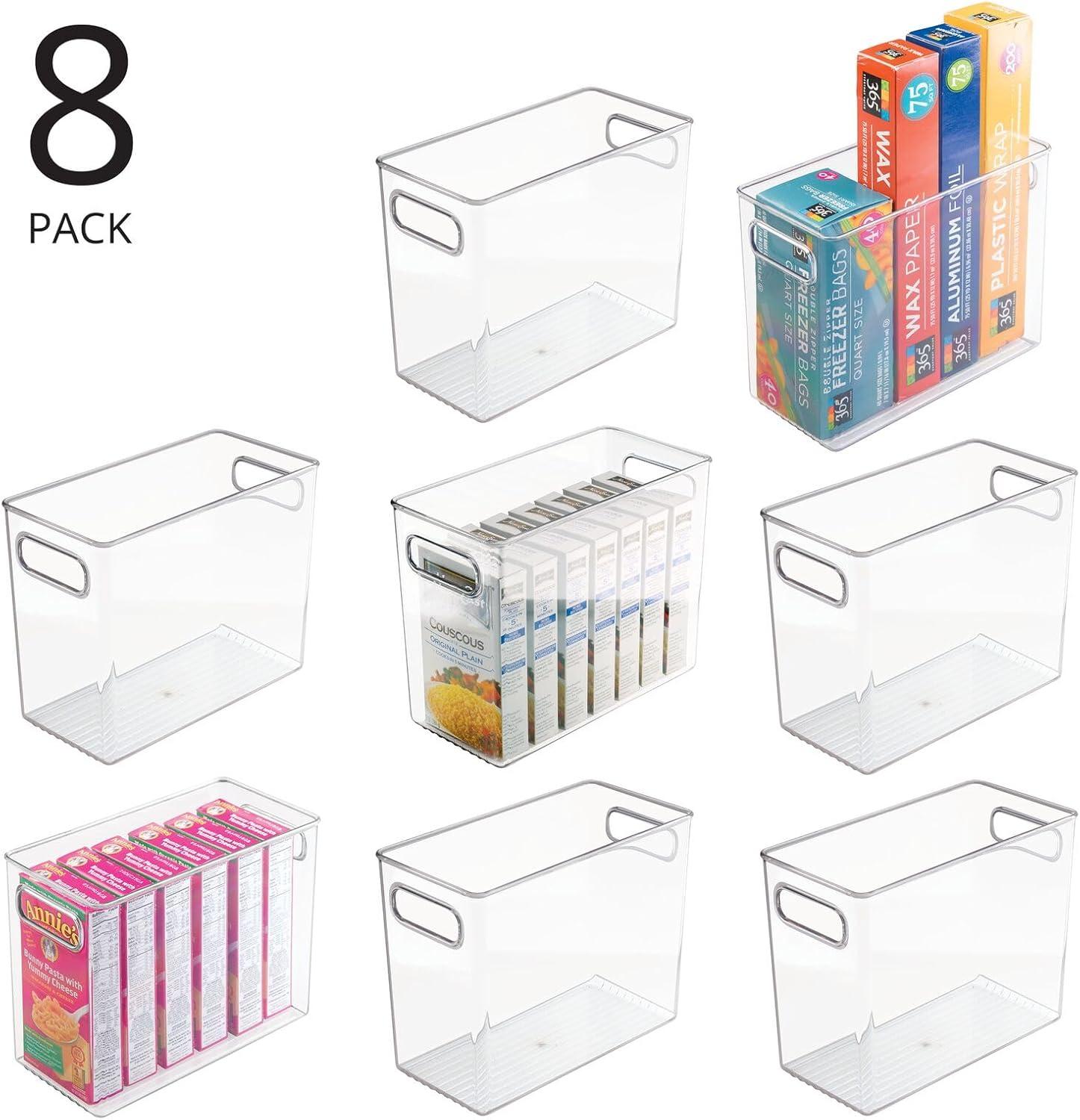 imagemDesign Plastic Tall Food Storage Organization Container Bin with Handles for Kitchen Pantry Cabinet FridgeFreezer Countertop  Organizer for SnacksAppliances Ligne Collection 4 Pack Clear10 x 5 x 8 Pack of 8