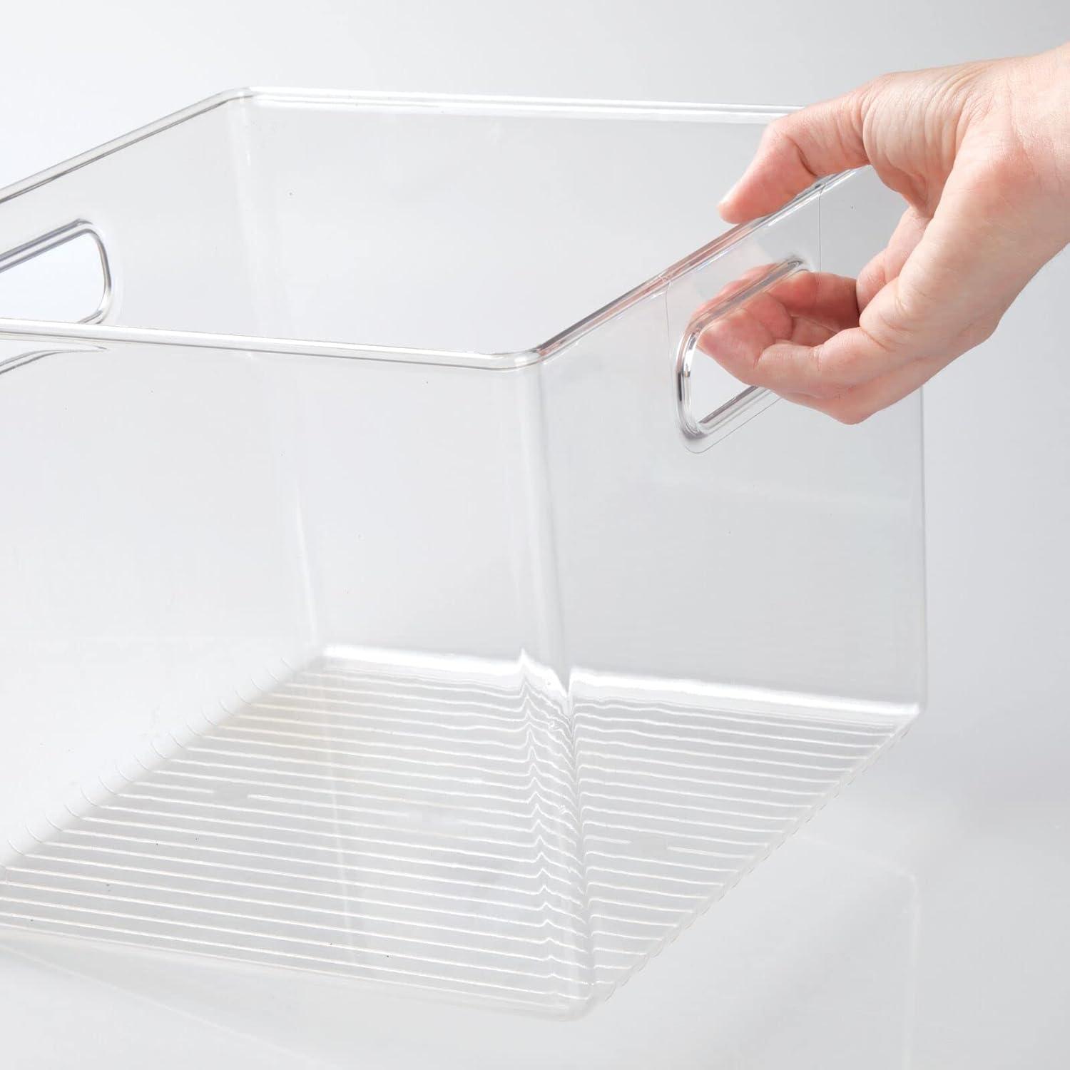 imagemDesign Plastic Tall Food Storage Organization Container Bin with Handles for Kitchen Pantry Cabinet FridgeFreezer Countertop  Organizer for SnacksAppliances Ligne Collection 4 Pack Clear10 x 10 x 8 Pack of 4