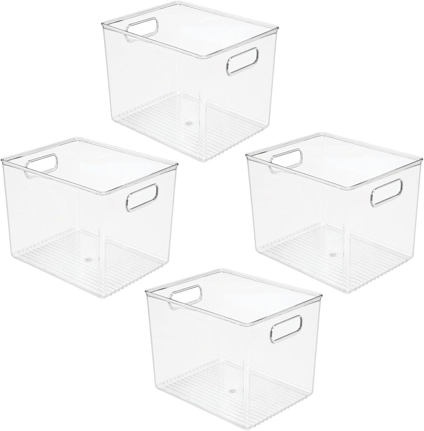 imagemDesign Plastic Tall Food Storage Organization Container Bin with Handles for Kitchen Pantry Cabinet FridgeFreezer Countertop  Organizer for SnacksAppliances Ligne Collection 4 Pack Clear10 x 8 x 8 Pack of 4