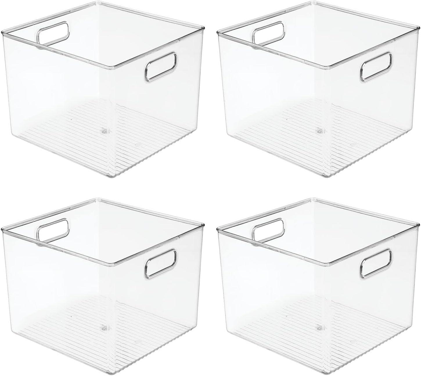imagemDesign Plastic Tall Food Storage Organization Container Bin with Handles for Kitchen Pantry Cabinet FridgeFreezer Countertop  Organizer for SnacksAppliances Ligne Collection 4 Pack Clear10 x 10 x 8 Pack of 4