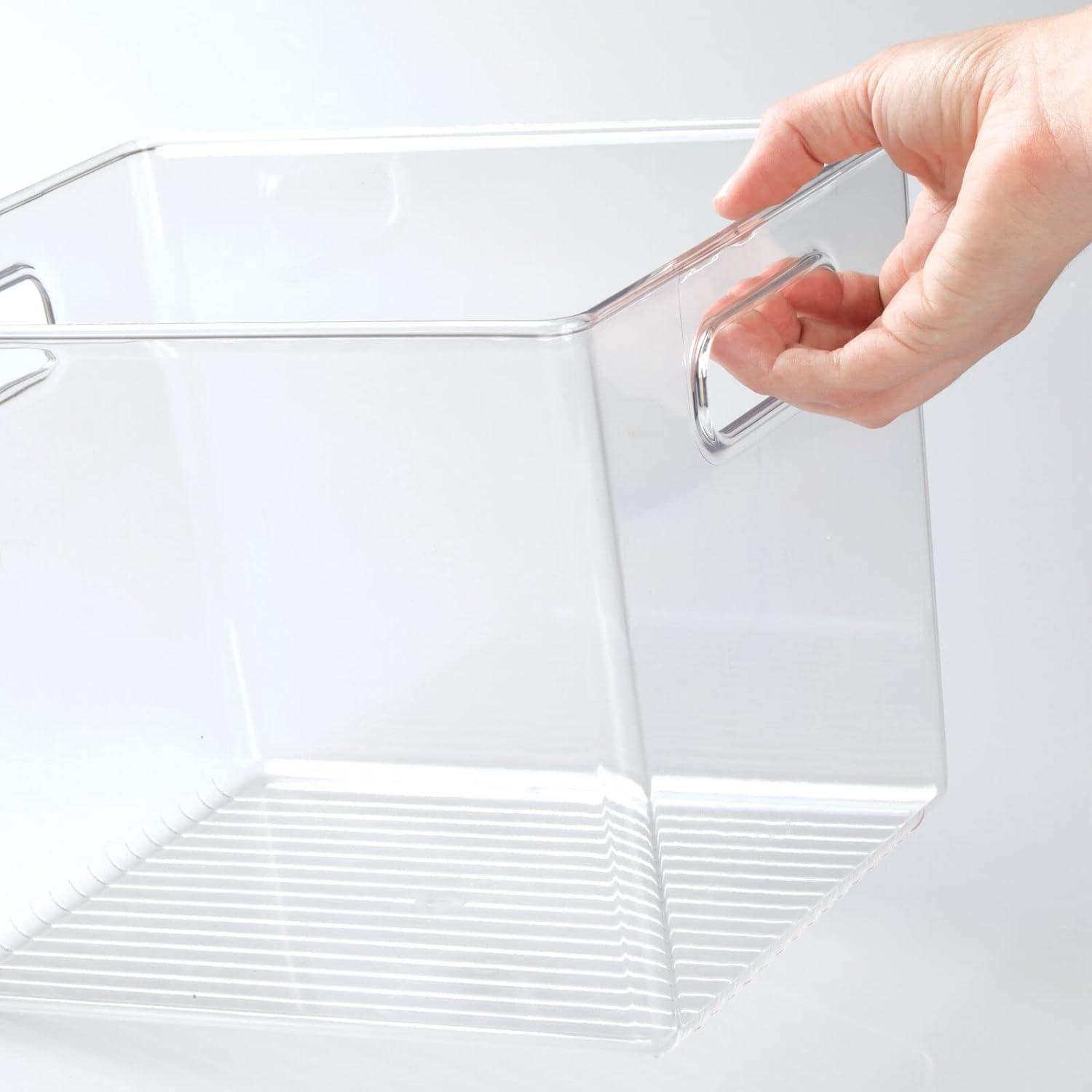 imagemDesign Plastic Tall Food Storage Organization Container Bin with Handles for Kitchen Pantry Cabinet FridgeFreezer Countertop  Organizer for SnacksAppliances Ligne Collection 4 Pack Clear10 x 8 x 8 Pack of 4