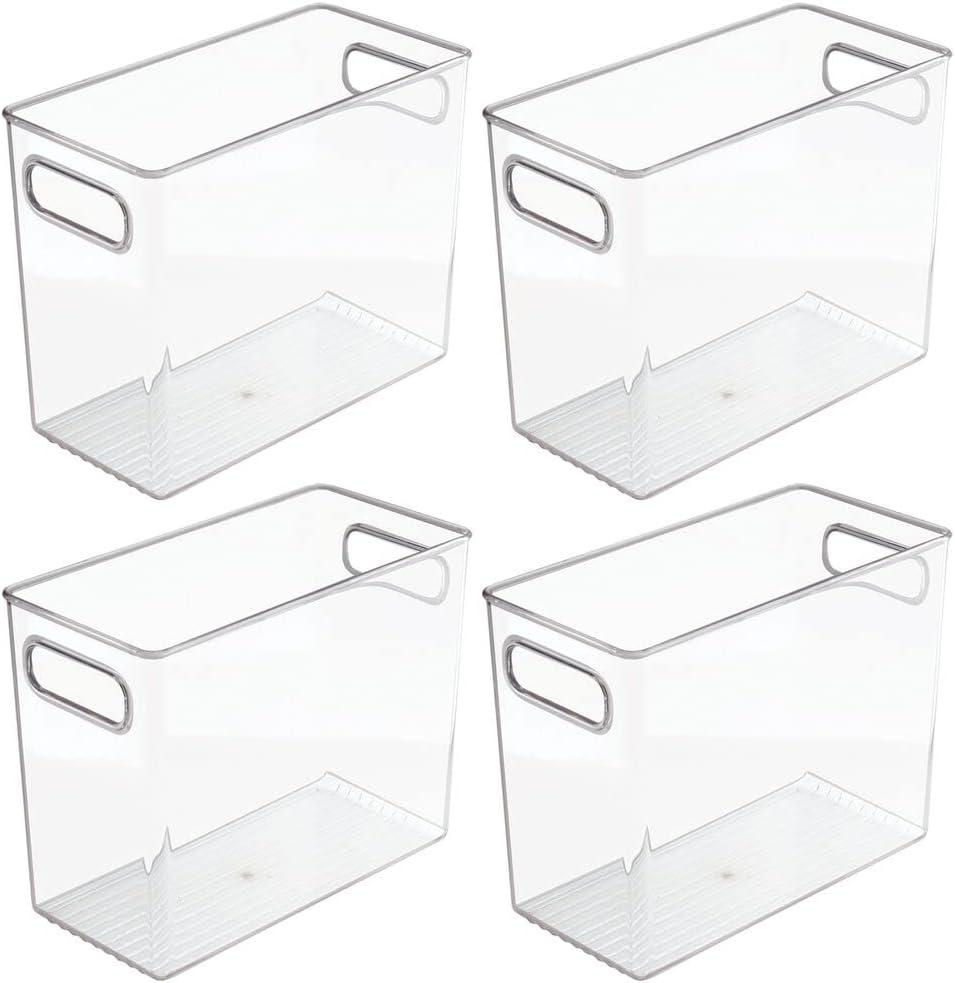 imagemDesign Plastic Tall Food Storage Organization Container Bin with Handles for Kitchen Pantry Cabinet FridgeFreezer Countertop  Organizer for SnacksAppliances Ligne Collection 4 Pack Clear10 x 5 x 8 Pack of 4