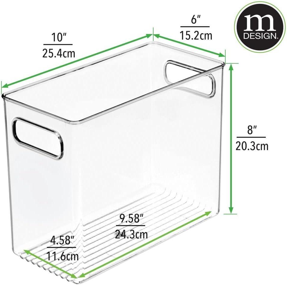 imagemDesign Plastic Tall Food Storage Organization Container Bin with Handles for Kitchen Pantry Cabinet FridgeFreezer Countertop  Organizer for SnacksAppliances Ligne Collection 4 Pack Clear10 x 5 x 8 Pack of 4