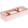 imagemDesign Long Plastic Cosmetic Storage Organizer Box Containers with Hinged Lid for Bedroom Bathroom Vanity Shelf or Cabinet Holds Masks Palettes Lotion or Nail Polish 2 Pack  Light PinkClear