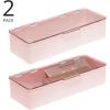 imagemDesign Long Plastic Cosmetic Storage Organizer Box Containers with Hinged Lid for Bedroom Bathroom Vanity Shelf or Cabinet Holds Masks Palettes Lotion or Nail Polish 2 Pack  Light PinkClear