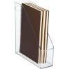 imagemDesign Plastic Slim Vertical File Folder Storage Organizer Bin with Handle  Hold Notebooks Binders Envelopes Magazines for Home Office Work Desktops Ligne Collection Clear
