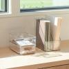 imagemDesign Plastic Slim Vertical File Folder Storage Organizer Bin with Handle  Hold Notebooks Binders Envelopes Magazines for Home Office Work Desktops Ligne Collection Clear