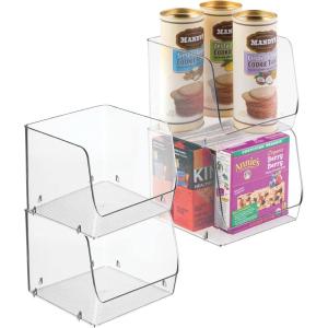 imagemDesign Modern Stackable Plastic Open Front Dip Storage Organizer Bin Basket for Kitchen Organization  Shelf Cupboard Cabinet and Pantry Organizing Decor  Ligne Collection  4 Pack  Clear775 x 775 x 625 Pack of 4
