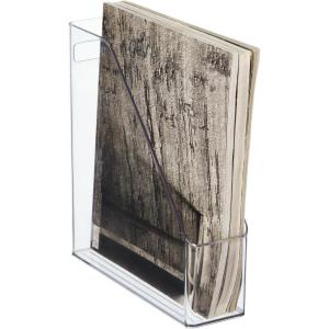 imagemDesign Plastic Slim Vertical File Folder Storage Organizer Bin with Handle  Hold Notebooks Binders Envelopes Magazines for Home Office Work Desktops Ligne Collection Clear