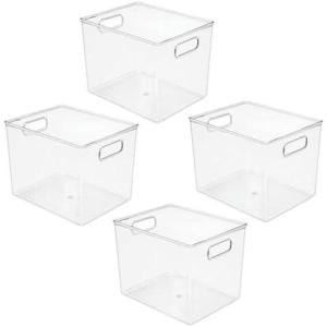 imagemDesign Plastic Tall Food Storage Organization Container Bin with Handles for Kitchen Pantry Cabinet FridgeFreezer Countertop  Organizer for SnacksAppliances Ligne Collection 4 Pack Clear10 x 8 x 8 Pack of 4