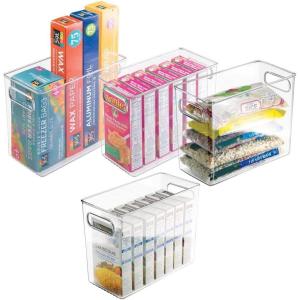 imagemDesign Plastic Tall Food Storage Organization Container Bin with Handles for Kitchen Pantry Cabinet FridgeFreezer Countertop  Organizer for SnacksAppliances Ligne Collection 4 Pack Clear10 x 5 x 8 Pack of 4