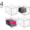 imagemDesign Plastic Closet Organizer Bin wPull Out Drawer  Shallow Stackable Storage for Closet  Organization for Shoes Clothes Bags Totes and Small Linens  Lumiere Collection  Clear8 x 12 x 8 Pack of 4