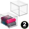 imagemDesign Plastic Closet Organizer Bin wPull Out Drawer  Shallow Stackable Storage for Closet  Organization for Shoes Clothes Bags Totes and Small Linens  Lumiere Collection  Clear8 x 12 x 8 Pack of 2
