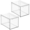 imagemDesign Plastic Closet Organizer Bin wPull Out Drawer  Shallow Stackable Storage for Closet  Organization for Shoes Clothes Bags Totes and Small Linens  Lumiere Collection  Clear8 x 12 x 8 Pack of 2