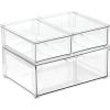 imagemDesign Plastic Closet Organizer Bin wPull Out Drawer  Shallow Stackable Storage for Closet  Organization for Shoes Clothes Bags Totes and Small Linens  Lumiere Collection  ClearMixed Sizes Pack of 3