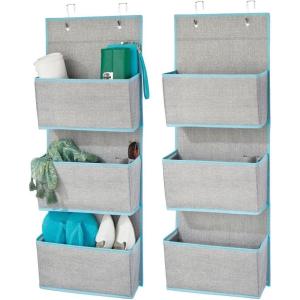 imagemDesign Fabric Hanging Organizers for Over The Door Storage in BedroomHallway Closets 3 Pocket Organizer Caddy with Hooks for Linens Clothing Accessories Lido Collection 2 Pack GrayTeal Blue