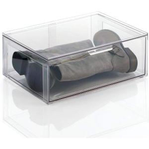 imagemDesign Plastic Closet Organizer Bin wPull Out Drawer  Shallow Stackable Storage for Closet  Organization for Shoes Clothes Bags Totes and Small Linens  Lumiere Collection  Clear16 x 12 x 6 Pack of 1