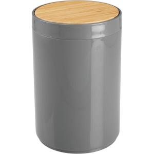 imagemDesign Plastic Round Trash Can Small Wastebasket  Garbage Bin Container with SwingClose Lid  Bathroom Garbage Basket  Holds Waste Recycling  13 Gallon  Basa Collection  Charcoal GrayNaturalNaturalCharcoal Grey
