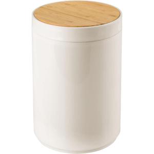 imagemDesign Plastic Round Trash Can Small Wastebasket  Garbage Bin Container with SwingClose Lid  Bathroom Garbage Basket  Holds Waste Recycling  13 Gallon  Basa Collection  Charcoal GrayNaturalNaturalCream