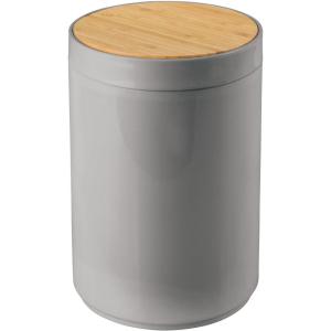 imagemDesign Plastic Round Trash Can Small Wastebasket  Garbage Bin Container with SwingClose Lid  Bathroom Garbage Basket  Holds Waste Recycling  13 Gallon  Basa Collection  Charcoal GrayNaturalNaturalGray